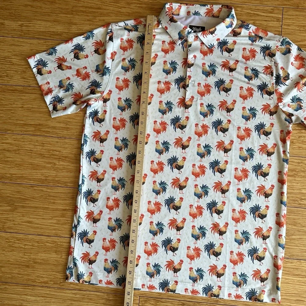 Waggle Golf Mens X-Large Multicolor Rooster Print Polo Shirt Short Sleeve - Picture 5 of 6